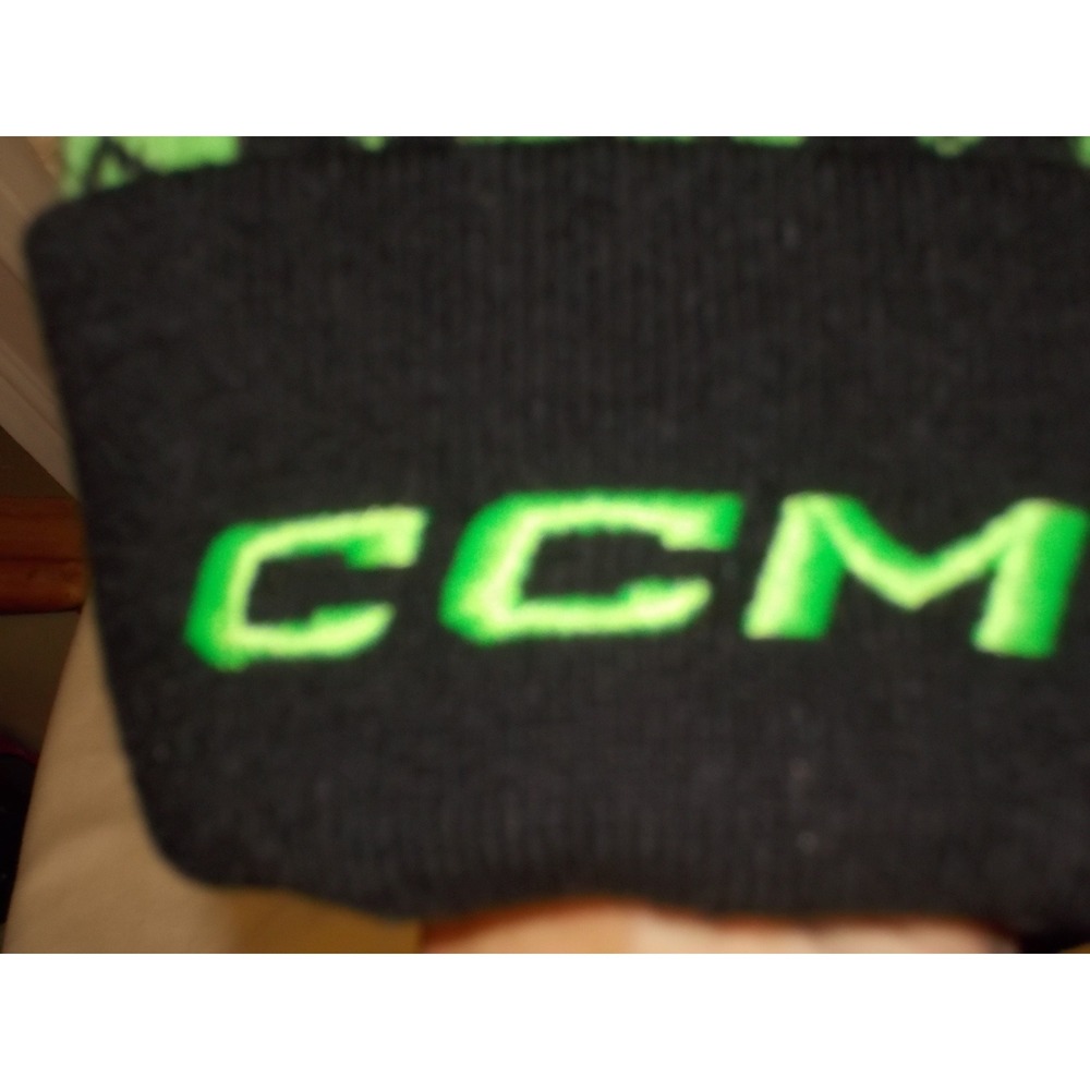 CCM Savannah Ghost Pirates Kids Beanie Neon Green Black Snowflake Pom Knit Hat